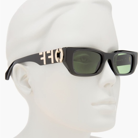 Off-White 49mm Fillmore Rectangle Sunglasses Black with Green Lenses NIB